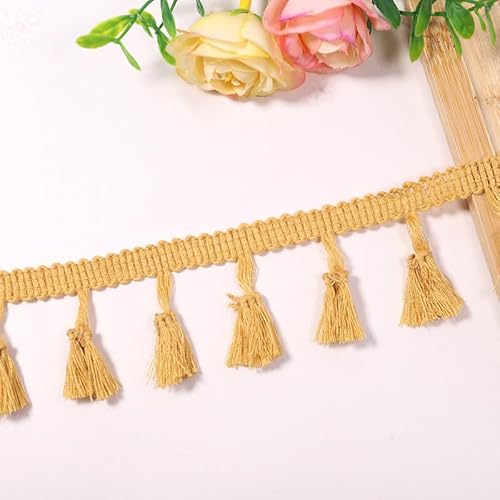 YIGOOWN Fransenborte Borte und Bänder zum Nähen 4cm Fransenbordüre Quastenborte Fransenband Fringe Ribbon Spitzenborte Dekoband für Sofas DIY BastelnVorhänge Kleidung(Kurkuma 30Y) von YIGOOWN