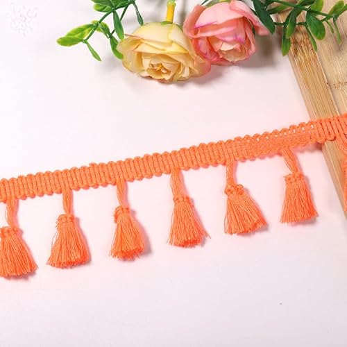 YIGOOWN Fransenborte Borte und Bänder zum Nähen 4cm Fransenbordüre Quastenborte Fransenband Fringe Ribbon Spitzenborte Dekoband für Sofas DIY BastelnVorhänge Kleidung(Neonorange 5Y) von YIGOOWN