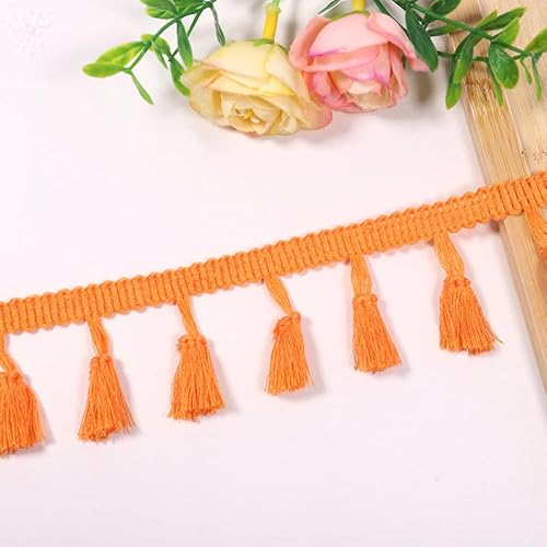 YIGOOWN Fransenborte Borte und Bänder zum Nähen 4cm Fransenbordüre Quastenborte Fransenband Fringe Ribbon Spitzenborte Dekoband für Sofas DIY BastelnVorhänge Kleidung(Orange 2Y) von YIGOOWN