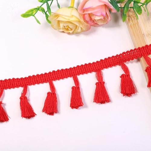 YIGOOWN Fransenborte Borte und Bänder zum Nähen 4cm Fransenbordüre Quastenborte Fransenband Fringe Ribbon Spitzenborte Dekoband für Sofas DIY BastelnVorhänge Kleidung(Rot 20Y) von YIGOOWN
