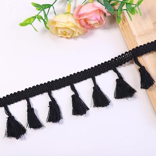 YIGOOWN Fransenborte Borte und Bänder zum Nähen 4cm Fransenbordüre Quastenborte Fransenband Fringe Ribbon Spitzenborte Dekoband für Sofas DIY BastelnVorhänge Kleidung(Schwarz 30Y) von YIGOOWN