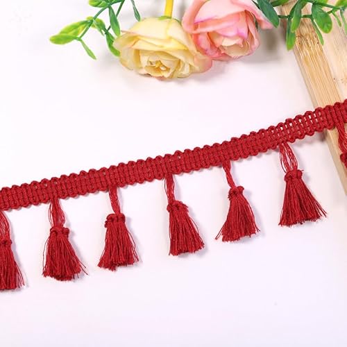 YIGOOWN Fransenborte Borte und Bänder zum Nähen 4cm Fransenbordüre Quastenborte Fransenband Fringe Ribbon Spitzenborte Dekoband für Sofas DIY BastelnVorhänge Kleidung(Weinrot 2Y) von YIGOOWN