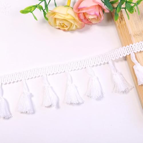YIGOOWN Fransenborte Borte und Bänder zum Nähen 4cm Fransenbordüre Quastenborte Fransenband Fringe Ribbon Spitzenborte Dekoband für Sofas DIY BastelnVorhänge Kleidung(Weiß 30Y) von YIGOOWN