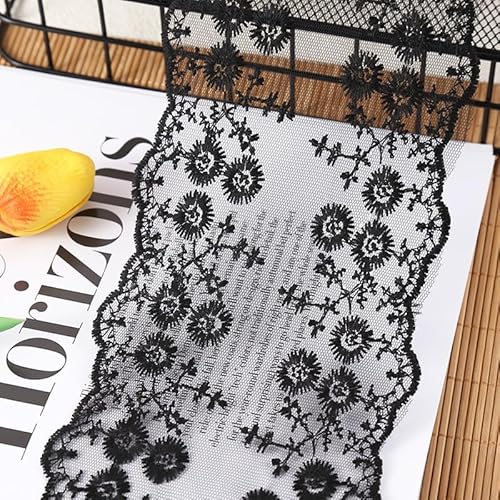YIGOOWN Spitzenband 13cm Breite Spitzenborte Spitzenbordüre Zierspitze Spitzenstoff Dekoband Spitzen Borten Bänder zum Nähen für DIY Basteln Kleidung Handwerk Dekoration(Schwarz 1Y) von YIGOOWN