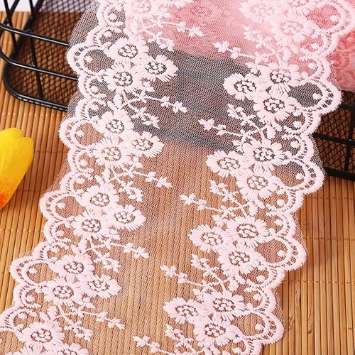 YIGOOWN Spitzenband 13cm Breite Spitzenborte Spitzenbordüre Zierspitze Spitzenstoff Dekoband Spitzen Borten Bänder zum Nähen für DIY Basteln Kleidung Handwerk Dekoration(Tiefrosa 1Y) von YIGOOWN