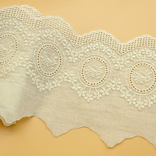 YIGOOWN Spitzenband Baumwolle Spitzenborte 12.8CM Breite Spitzenstoff Meterware Vintage Stickerei Dekoband Zierband Baumwollband zum Nähen Borte für Handwerk Dessous Kleidung(Apricot, 3Y) von YIGOOWN
