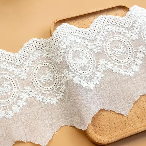 YIGOOWN Spitzenband Baumwolle Spitzenborte 12.8CM Breite Spitzenstoff Meterware Vintage Stickerei Dekoband Zierband Baumwollband zum Nähen Borte für Handwerk Dessous Kleidung(Beige, 10Y) von YIGOOWN