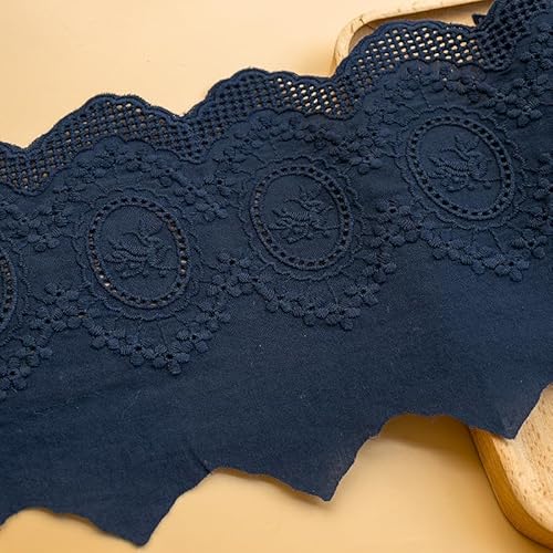 YIGOOWN Spitzenband Baumwolle Spitzenborte 12.8CM Breite Spitzenstoff Meterware Vintage Stickerei Dekoband Zierband Baumwollband zum Nähen Borte für Handwerk Dessous Kleidung(Blau, 2Y) von YIGOOWN
