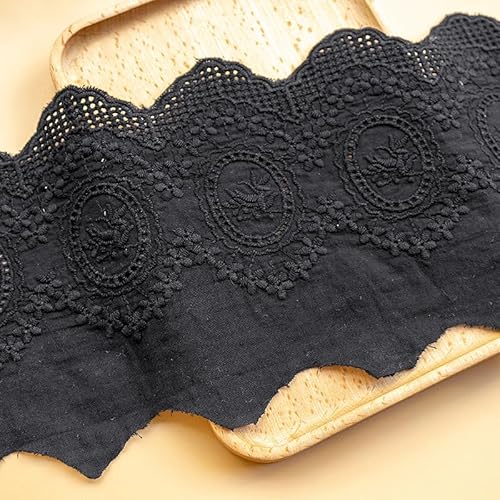 YIGOOWN Spitzenband Baumwolle Spitzenborte 12.8CM Breite Spitzenstoff Meterware Vintage Stickerei Dekoband Zierband Baumwollband zum Nähen Borte für Handwerk Dessous Kleidung(Schwarz, 3Y) von YIGOOWN