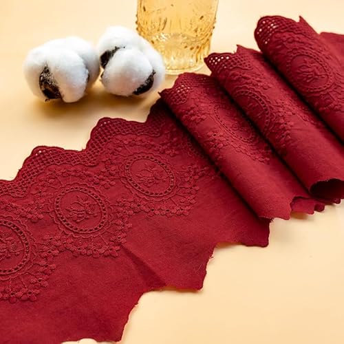 YIGOOWN Spitzenband Baumwolle Spitzenborte 12.8CM Breite Spitzenstoff Meterware Vintage Stickerei Dekoband Zierband Baumwollband zum Nähen Borte für Handwerk Dessous Kleidung(Weinrot, 10Y) von YIGOOWN