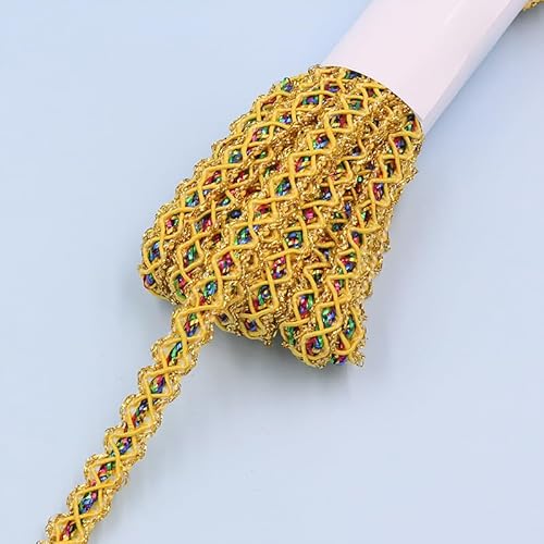YIGOOWN Spitzenband Goldfaden Spitzenbordüre Dekoband 1CM Breite Spitze Borte Spitzenborte Bänder zum Basteln Schleifenband Geschenkband für DIY Nähen Kostüme Vorhänge(Hellgelb 18M) von YIGOOWN