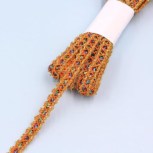 YIGOOWN Spitzenband Goldfaden Spitzenbordüre Dekoband 1CM Breite Spitze Borte Spitzenborte Bänder zum Basteln Schleifenband Geschenkband für DIY Nähen Kostüme Vorhänge(Orange 9M) von YIGOOWN