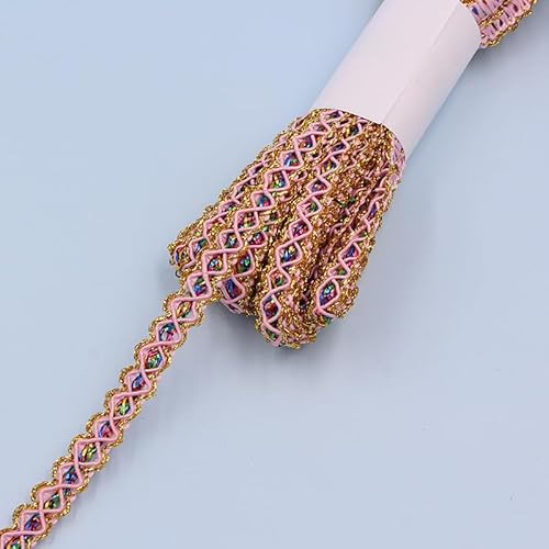 YIGOOWN Spitzenband Goldfaden Spitzenbordüre Dekoband 1CM Breite Spitze Borte Spitzenborte Bänder zum Basteln Schleifenband Geschenkband für DIY Nähen Kostüme Vorhänge(Rosa 9M) von YIGOOWN