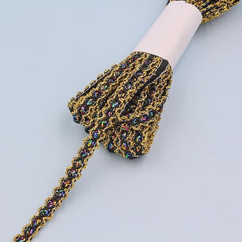YIGOOWN Spitzenband Goldfaden Spitzenbordüre Dekoband 1CM Breite Spitze Borte Spitzenborte Bänder zum Basteln Schleifenband Geschenkband für DIY Nähen Kostüme Vorhänge(Schwarz 18M) von YIGOOWN