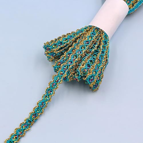 YIGOOWN Spitzenband Goldfaden Spitzenbordüre Dekoband 1CM Breite Spitze Borte Spitzenborte Bänder zum Basteln Schleifenband Geschenkband für DIY Nähen Kostüme Vorhänge(Seeblau 18M) von YIGOOWN