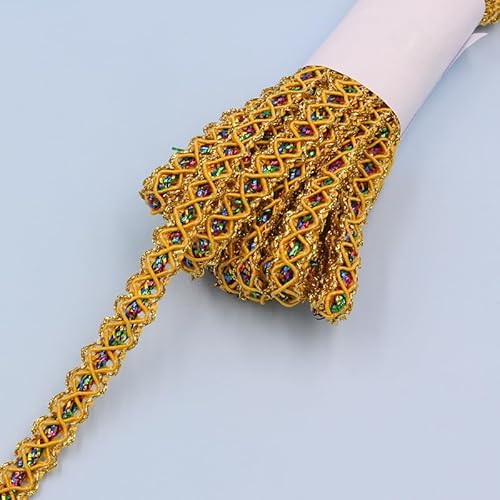 YIGOOWN Spitzenband Goldfaden Spitzenbordüre Dekoband 1CM Breite Spitze Borte Spitzenborte Bänder zum Basteln Schleifenband Geschenkband für DIY Nähen Kostüme Vorhänge(Tiefgelb 9M) von YIGOOWN