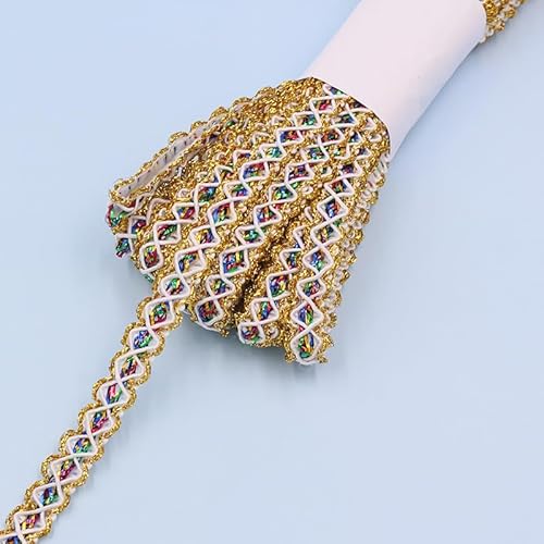 YIGOOWN Spitzenband Goldfaden Spitzenbordüre Dekoband 1CM Breite Spitze Borte Spitzenborte Bänder zum Basteln Schleifenband Geschenkband für DIY Nähen Kostüme Vorhänge(Weiß 18M) von YIGOOWN