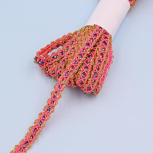 YIGOOWN Spitzenband Goldfaden Spitzenbordüre Dekoband 1CM Breite Spitze Borte Spitzenborte Bänder zum Basteln Schleifenband Geschenkband für DIY Nähen Kostüme Vorhänge(YG Rosarot 18M) von YIGOOWN