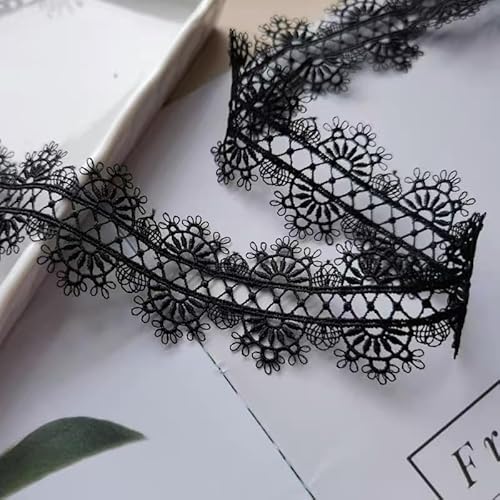 YIGOOWN Spitzenband Spitzenbordüre 4CM Breite Spitzenborte Dekoband Zierband Spitzen Borten Bänder zum Nähen für DIY Nähen Handwerk Unterwäsche Dessous Hochzeitskleid (Schwarz, 20 Yards) von YIGOOWN