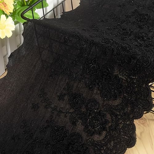 YIGOOWN Spitzenband Spitzenborte Baumwolle 22cm Vintage Borten und Bänder zum Nähen Spitzenstoff Meterware Stickerei Dekoband Zierband Baumwollband Stoff für DIY Kleidung Handwerk(Schwarz, 4Y) von YIGOOWN