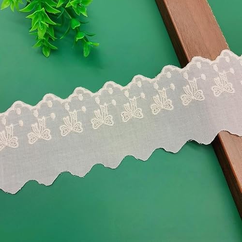 YIGOOWN Spitzenband Spitzenborte Baumwolle Spitzenbordüre Spitzen Borten Bänder zum Nähen Dekoband 6.8cm Breite Stickerei Zierband Spitzenstoff für DIY Handwerk Vorhang Kleidung(Apricot 1Y) von YIGOOWN