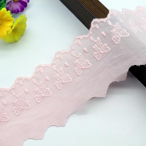 YIGOOWN Spitzenband Spitzenborte Baumwolle Spitzenbordüre Spitzen Borten Bänder zum Nähen Dekoband 6.8cm Breite Stickerei Zierband Spitzenstoff für DIY Handwerk Vorhang Kleidung(Rosa 2Y) von YIGOOWN