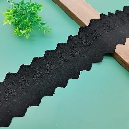 YIGOOWN Spitzenband Spitzenborte Baumwolle Spitzenbordüre Spitzen Borten Bänder zum Nähen Dekoband 6.8cm Breite Stickerei Zierband Spitzenstoff für DIY Handwerk Vorhang Kleidung(Schwarz 2Y) von YIGOOWN