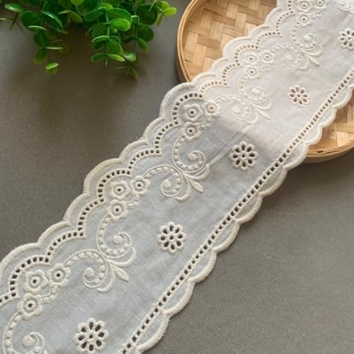 YIGOOWN Spitzenband Spitzenborte aus Baumwolle Borten und Bänder zum Nähen10.5CM Breit Stickerei Spitzenbordüre Dekoband Zierband Spitzen Borten für DIY Basteln Dessous (Beige, 10 Yards) von YIGOOWN