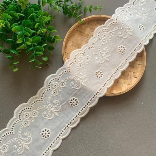 YIGOOWN Spitzenband Spitzenborte aus Baumwolle Borten und Bänder zum Nähen10.5CM Breit Stickerei Spitzenbordüre Dekoband Zierband Spitzen Borten für DIY Basteln Dessous (Beige, 2 Yards) von YIGOOWN