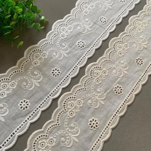 YIGOOWN Spitzenband Spitzenborte aus Baumwolle Borten und Bänder zum Nähen10.5CM Breit Stickerei Spitzenbordüre Dekoband Zierband Spitzen Borten für DIY Basteln Dessous (Weiß+Beige, 10 Yards) von YIGOOWN