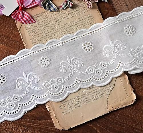 YIGOOWN Spitzenband Spitzenborte aus Baumwolle Borten und Bänder zum Nähen10.5CM Breit Stickerei Spitzenbordüre Dekoband Zierband Spitzen Borten für DIY Basteln Dessous (Weiß, 10 Yards) von YIGOOWN