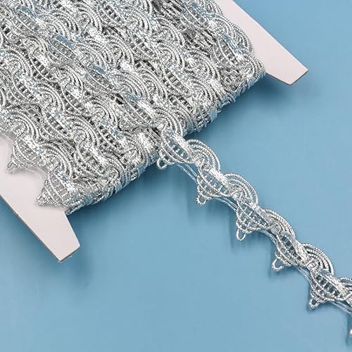 YIGOOWN Spitzenband Vintage Spitze Borte zum Nähen 1,9CM Breit Spitzenborte Dekoband Zierband Spitzenbordüre für Nähen Handwerk Hochzeit Scrapbooking Geschenkbox Dessous（Silber） von YIGOOWN