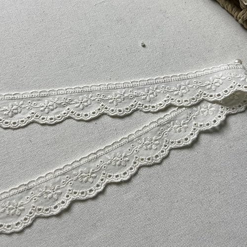 YIGOOWN Spitzenband Weiß Spitze Band 2.6CM Breit Borten und Bänder zum Nähen Baumwolle Spitzenborte Stickerei Dekoband Zierband Spitzenbordüre für DIY Nähen Handwerk Tischtuch Dekoration (Weiß, 15Y) von YIGOOWN