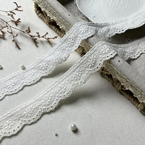 YIGOOWN Spitzenband Weiß Spitze Band 2.6CM Breit Borten und Bänder zum Nähen Baumwolle Spitzenborte Stickerei Dekoband Zierband Spitzenbordüre für DIY Nähen Handwerk Tischtuch Dekoration (Weiß, 5Y) von YIGOOWN