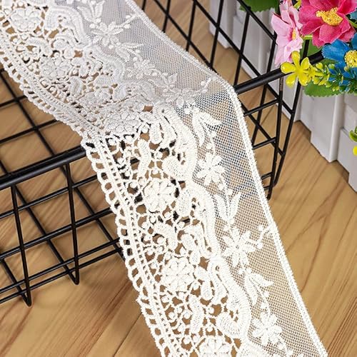 YIGOOWN Vintage Spitzenband Spitzenborte 7.6cm Breite Spitzenbordüre Stickerei Dekoband Spitze Borte zum Nähen Bordüre Stoff Schleifenband für DIY Handwerk Kleidung(Beige 15Y) von YIGOOWN