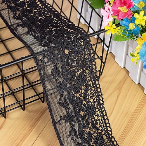 YIGOOWN Vintage Spitzenband Spitzenborte 7.6cm Breite Spitzenbordüre Stickerei Dekoband Spitze Borte zum Nähen Bordüre Stoff Schleifenband für DIY Handwerk Kleidung(Schwarz 15Y) von YIGOOWN