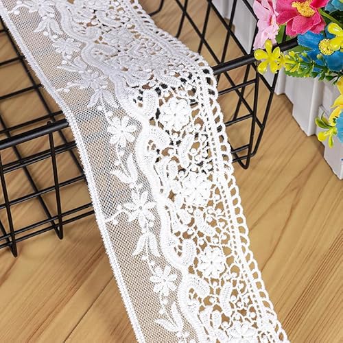 YIGOOWN Vintage Spitzenband Spitzenborte 7.6cm Breite Spitzenbordüre Stickerei Dekoband Spitze Borte zum Nähen Bordüre Stoff Schleifenband für DIY Handwerk Kleidung(Weiß 15Y) von YIGOOWN