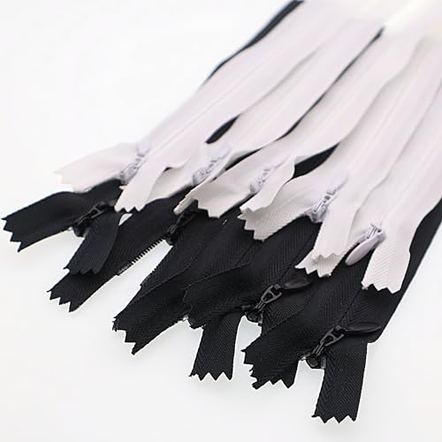14Inch Nylon Unsichtbar Reißverschlüsse, geschlossener versteckte Reißverschluss für handgefertigte, spezieller Set für Schneider, Nähmaschinenbediener und Handwerker (5Weiß 5Schwarz) von YIGUANXIN