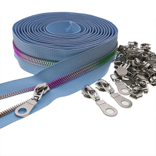 #5 Bunte metallische Nylon Spule Reißverschluss durch Yard, blaue Reißverschluss Band Bulk 10 Yards mit 25pcs Silber Pull für DIY Nähen Handwerk Tasche YIGUANXIN von YIGUANXIN