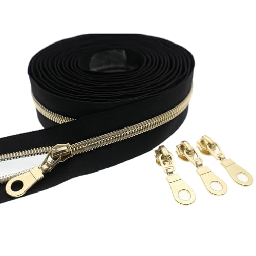 #5 Nylonspulen Reißverschlüsse 9m Endlos Reißverschluss Meterware Schwarze Klebeband Goldfarbenen Zähne mit 25 PCS Reißverschluss Sliders für Nähen YIGUANXIN von YIGUANXIN