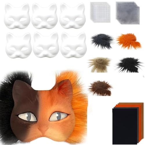 YIGZYCN 29/42 Stück Tier-Katzen-Maske, unlackiert, Maske mit pelzigem Rand, Netzstoff, Filztuch für Maskeraden, Halloween, Cosplay YIGZYCN 29/42 Stück Tier-Katzen-Maske, unlackiert, Maske mit pelzigem Rand, Netzstoff, Filztuch für Maskeraden, Halloween, Cosplay von YIGZYCN