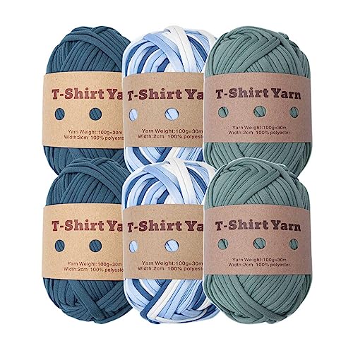 YIGZYCN Buntes T-Shirt-Garn-Set, 6 Rollen Polyester-Stoffstreifen für Bastelprojekte wie Taschen, Untersetzer YIGZYCN Buntes T-Shirt-Garn-Set, 6 Rollen Polyester-Stoffstreifen für Bastelprojekte wie Taschen, Untersetzer von YIGZYCN