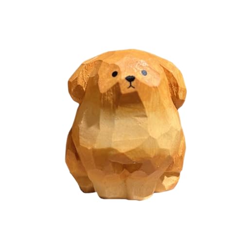 YIGZYCN Detaillierte Holzfigur Golden Retriever, kleine Skulptur, Welpe, Hund, geschnitzt, Miniatur-Figur, Dekoration für Schreibtisch, Ornament, Spielzeug von YIGZYCN