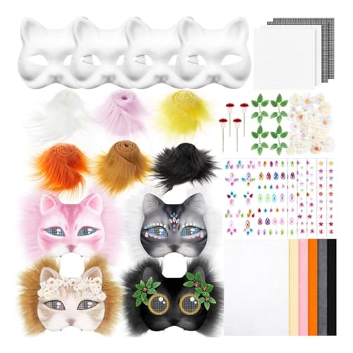 YIGZYCN Katzen-Gesichtsmaske, unlackiert, Masken-Set, mit Netzstoff, pelziger Rand, Aufkleber, Filztuch für Halloween, Cosplay, 4 Stück YIGZYCN Katzen-Gesichtsmaske, unlackiert, Masken-Set, mit Netzstoff, pelziger Rand, Aufkleber, Filztuch für Halloween, Cosplay, 4 Stück von YIGZYCN