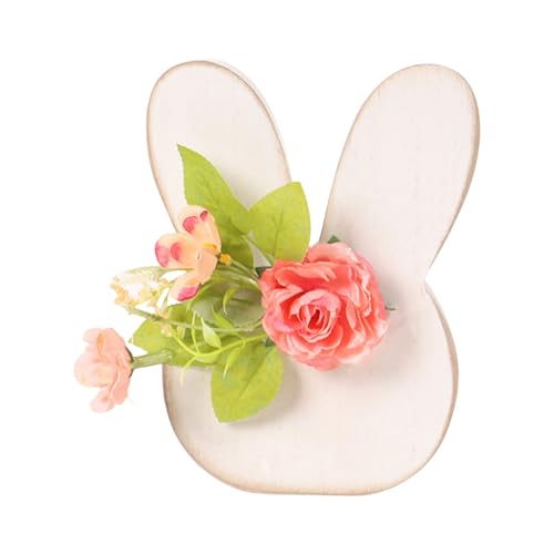 YIGZYCN Osterhasenfigur aus Holz mit Blume, Schleife, Tafelaufsatz, Tischdekoration, für Bauernhäuser, Heimdekoration von YIGZYCN