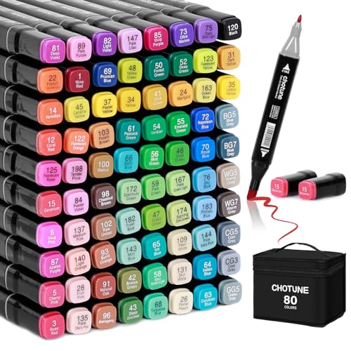 YIHAIC Filzstifte, 80 Farben Marker Set, Alkohol Marker Set, Feine Verdoppelt Spitzt Alkohol Stifte Set Für Graffiti, Manga, Malerei, Poster mit Tragetasche und Lagerbasis. von YIHAIC