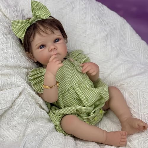 YIHANGG 48cm Babypuppen Wie Echt Mädchen Braune Haare Reborn Puppen Lebensecht Vollsilikon Neugeborenes Realistisch Augen Offen Geburtstag Weihnachten Geschenk von YIHANGG