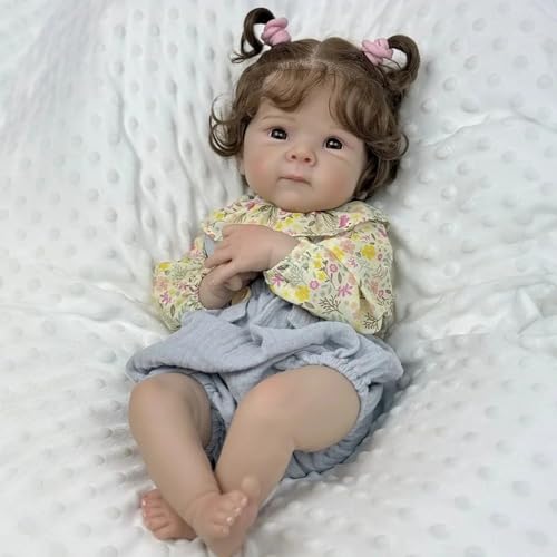 YIHANGG 48cm Babypuppen wie Echt Mädchen Braunes Haar Lebensechte Reborn Babypuppen Augen Offen Neugeborene Reborn Puppe Geburtstag Weihnachten Geschenk von YIHANGG