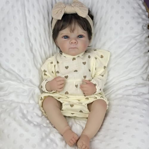 YIHANGG 48cm Reborn Baby Vollsilikon Lebensecht Mädchen Offene Augen Reborn Babypuppen Wie Echt Neugeborene Braunes Haar Reborn Puppe Geburtstag Weihnachten Geschenke von YIHANGG