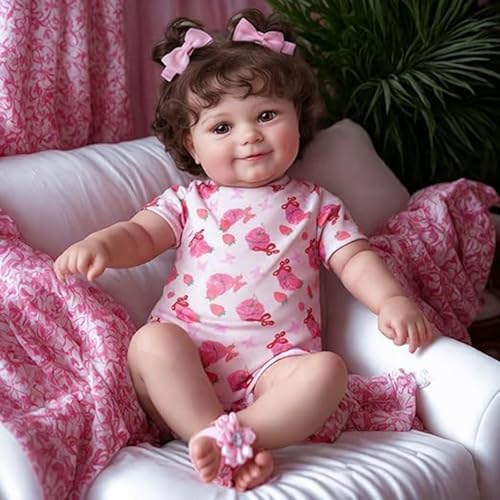 YIHANGG 50cm Babypuppen Wie Echt Mädchen Braunes Haar Reborn Baby Neugeborene Augen Offen Lebensecht Reborn Puppen Geburtstag Weihnachten Geschenke von YIHANGG